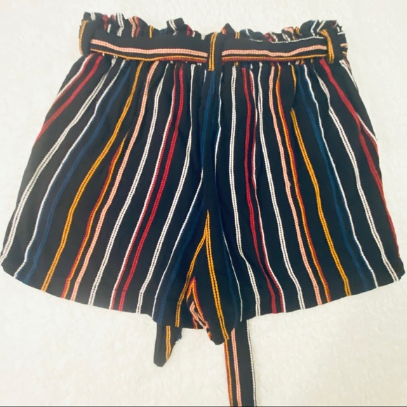 Boho , black with multi colored stripped short - Picture 2 of 2